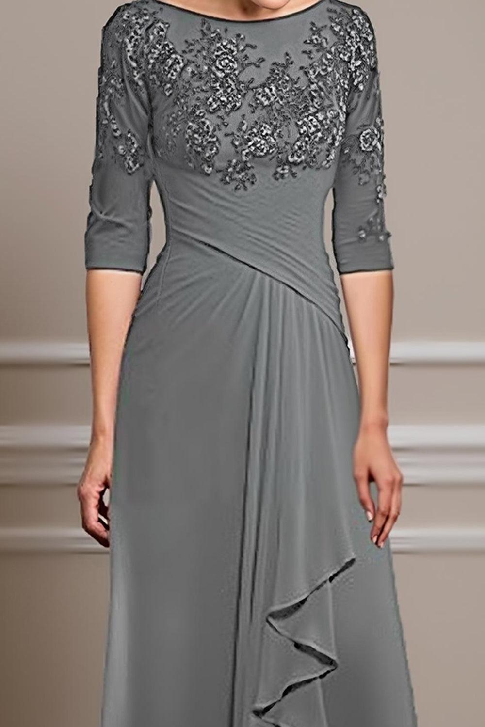 Dreamyannie Eucalyptus Sheath Ruffled Floor Length Mother Of The Bride Dress With Lace