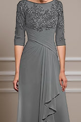 Dreamyannie Eucalyptus Sheath Ruffled Floor Length Mother Of The Bride Dress With Lace