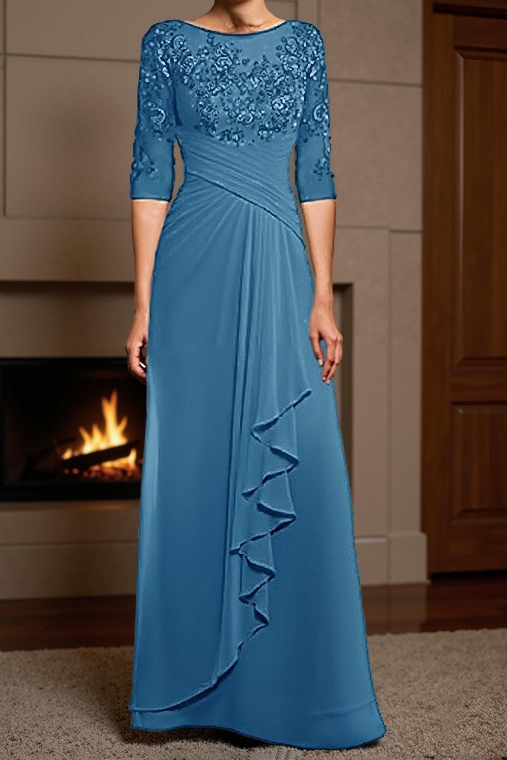Dreamyannie Eucalyptus Sheath Ruffled Floor Length Mother Of The Bride Dress With Lace