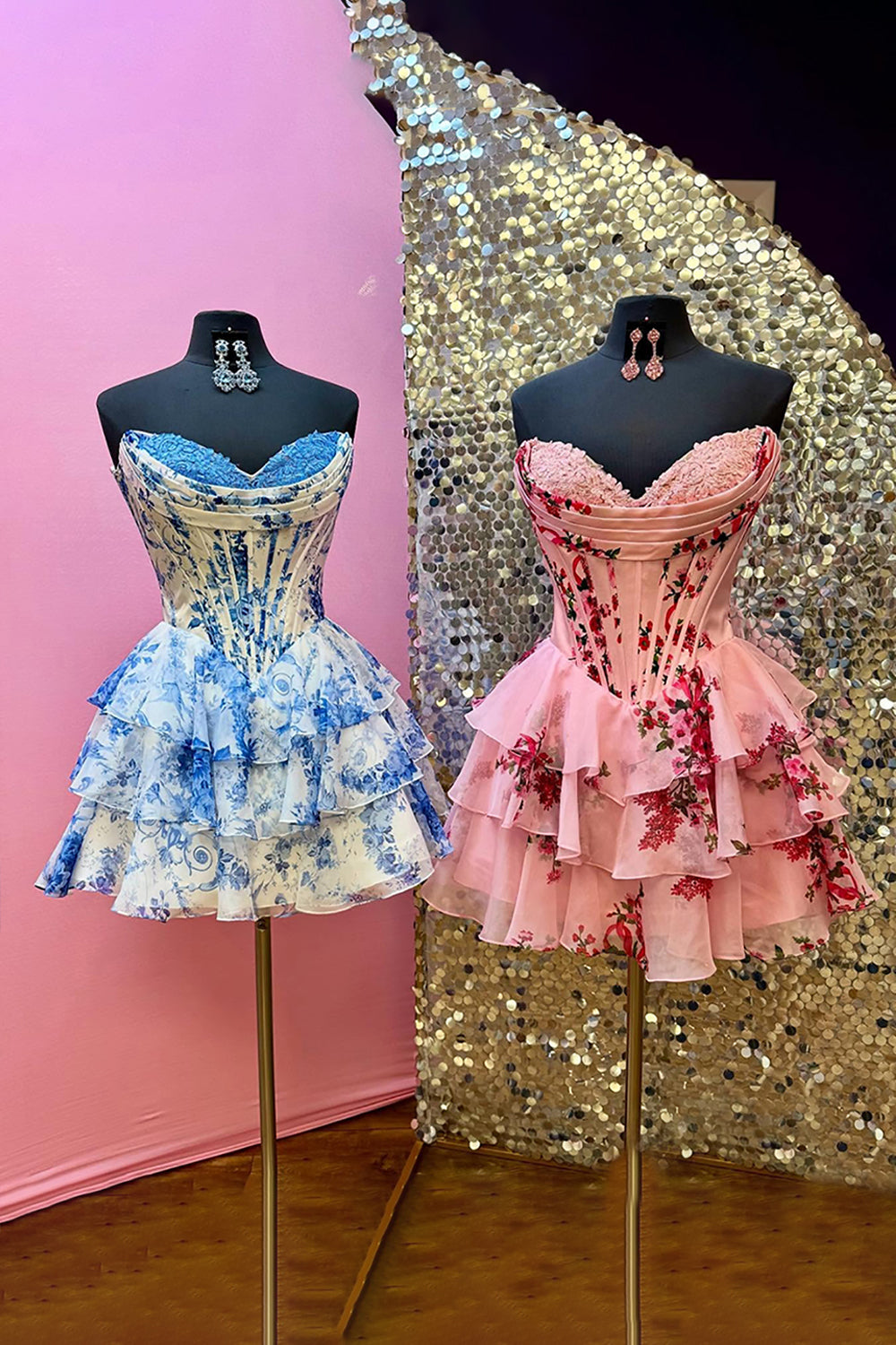 Dreamyannie Floral Pink Corset A Line Homecoming Dresses Short Cocktail Dresses With Ruffles