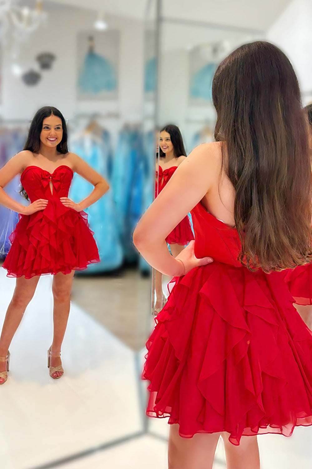 Dreamyannie Fuchsia A Line Homecoming Dresses Ruffled Short Corset Cocktail Dresses With Bow