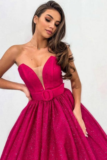 Dreamyannie Fuchsia A Line Sweetheart Strapless Sequined Formal Dress