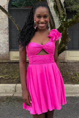 Dreamyannie Fuchsia Floral Homecoming Dresses Chiffon A Line Short Cocktail Dresses