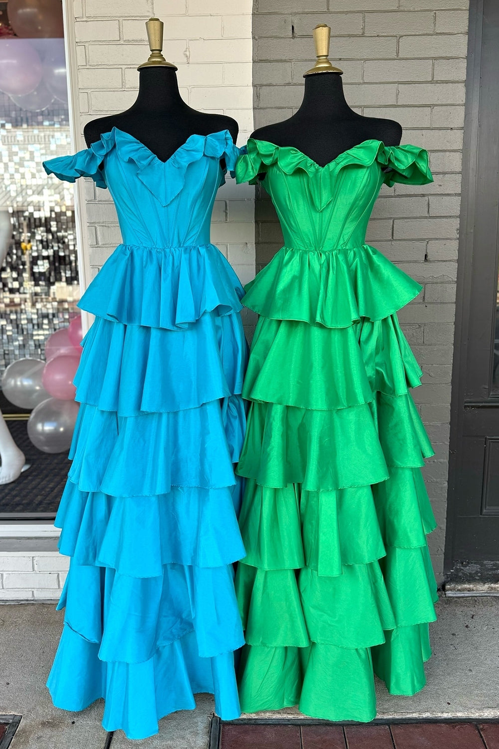 Dreamyannie Fuchsia Prom Dress Off The Shoulder Ruffled Long Formal Dress