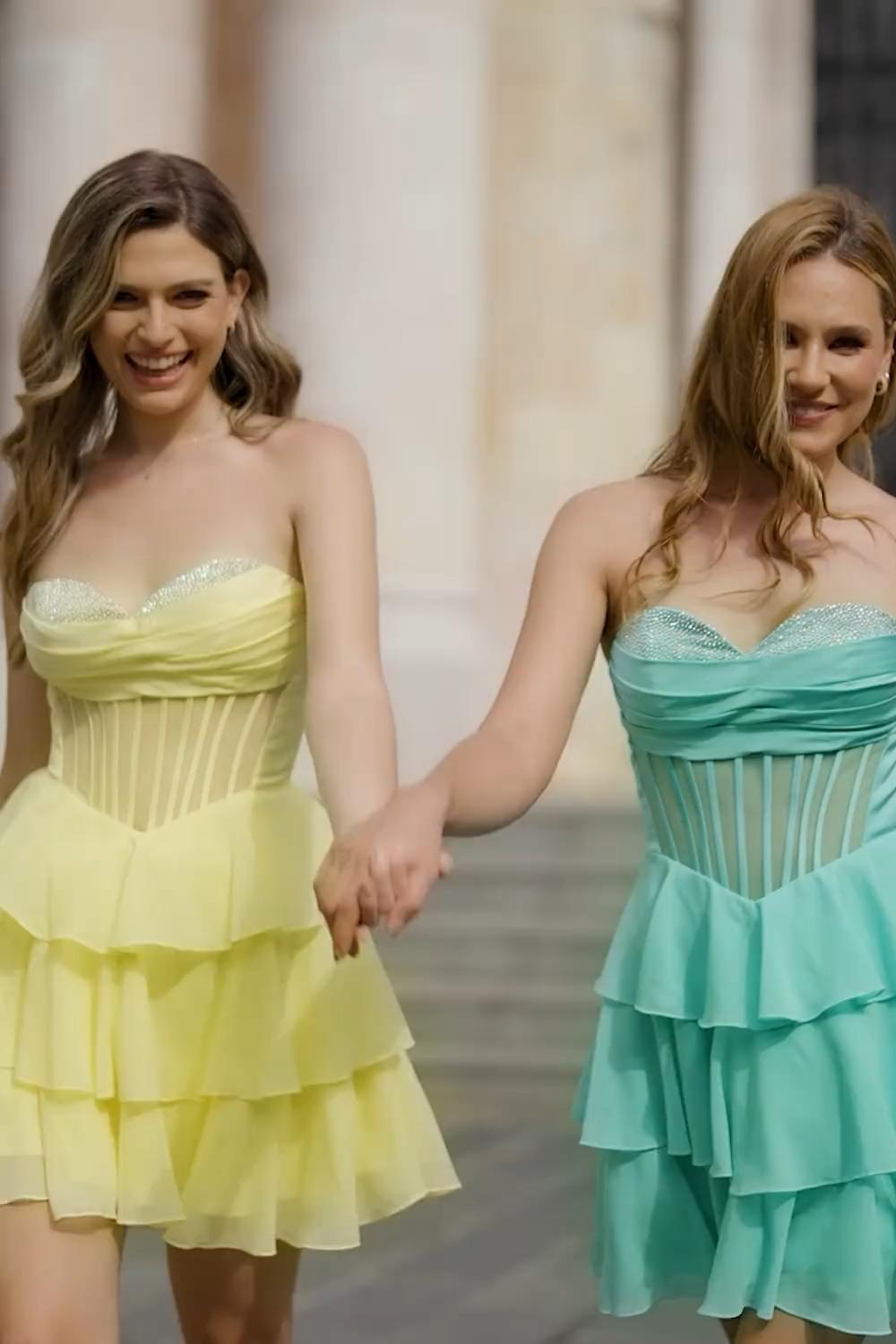 Dreamyannie Fuchsia Ruffled Homecoming Dresses Sweetheart Short Corset Cocktail Dresses With Beading