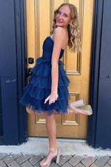 Dreamyannie Fuchsia Ruffled Tiered A Line Homecoming Dresses Short Cocktail Dresses