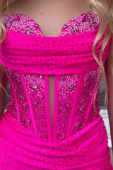 Dreamyannie Fuchsia Sequins Short Tight Homecoming Dresses Corset Cocktail Dresses