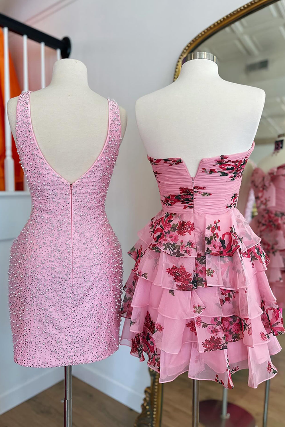 Dreamyannie Fuchsia Tight Homecoming Dresses V Neck Short Cocktail Dresses With Beading