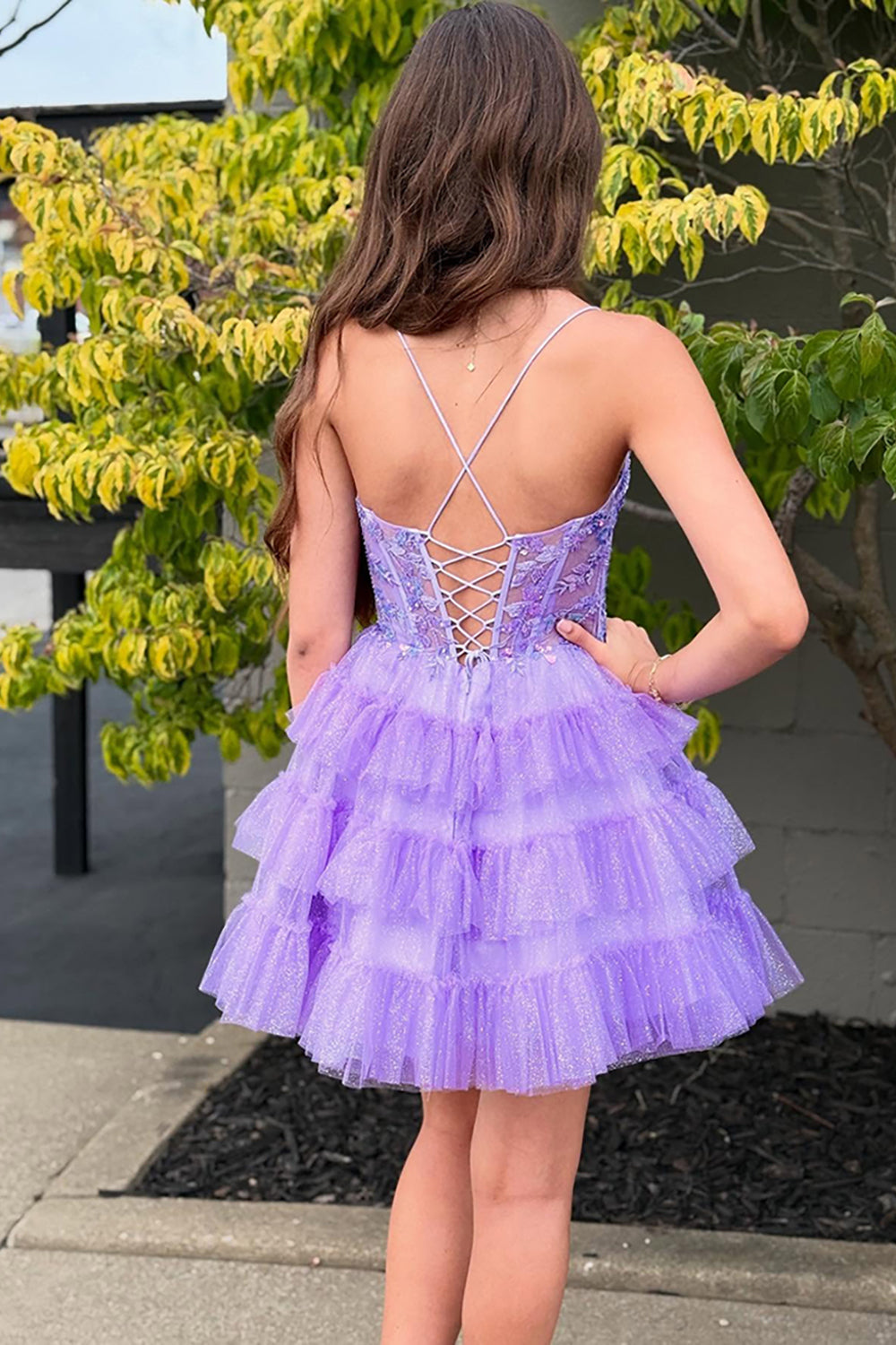 Dreamyannie Glitter Lavender Homecoming Dresses Ruffled Short Corset Cocktail Dresses With Sequins