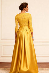 Dreamyannie Gold Satin A Line High Low Mother Of The Bride Dress With Lace
