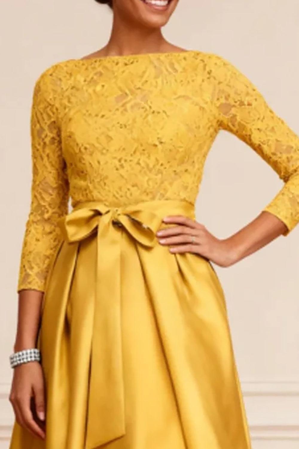 Dreamyannie Gold Satin A Line High Low Mother Of The Bride Dress With Lace