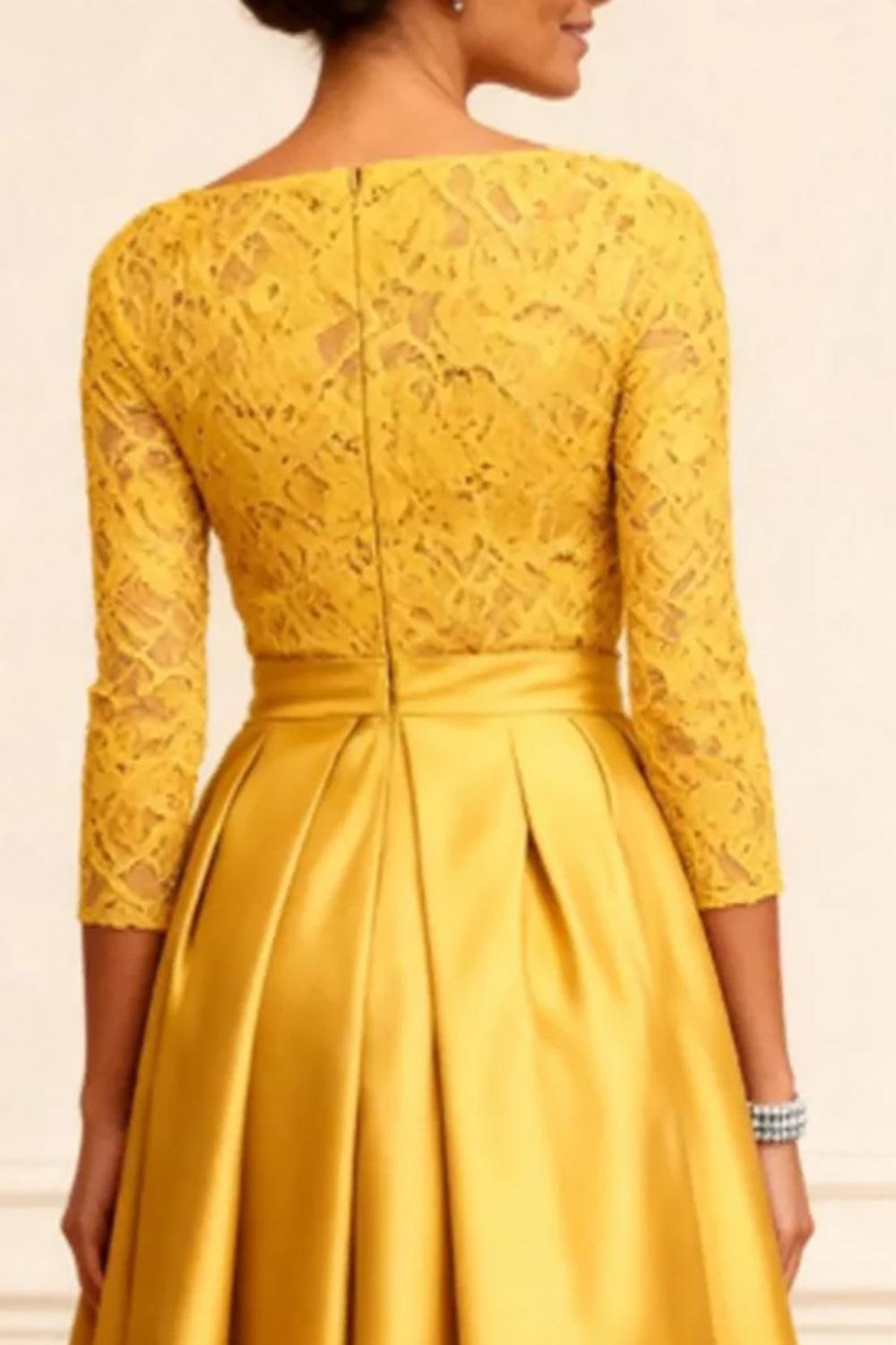 Dreamyannie Gold Satin A Line High Low Mother Of The Bride Dress With Lace