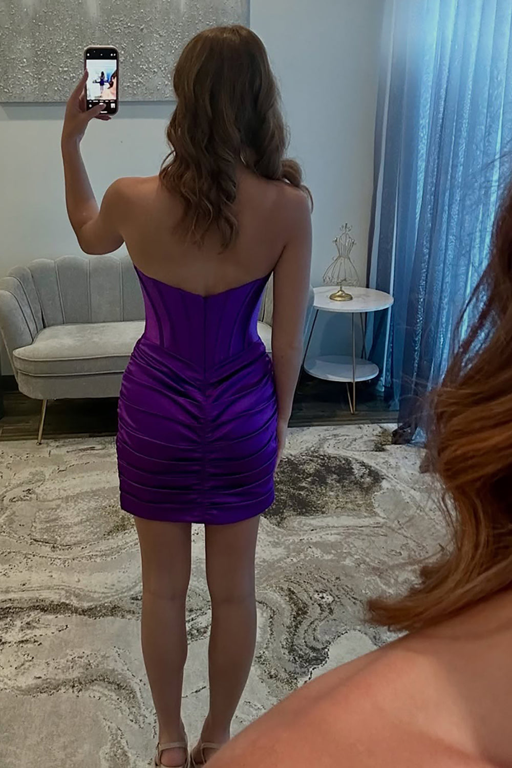 Dreamyannie Grape Sweetheart Tight Homecoming Dresses Ruched Short Corset Cocktail Dresses