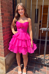 Dreamyannie Green Floral Tiered Ruffled A Line Homecoming Dresses Short Cocktail Dresses