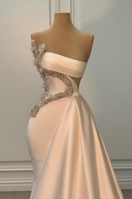 Dreamyannie Ivory Wedding Dress Strapless Beading Satin Sleeveless Formal Dress