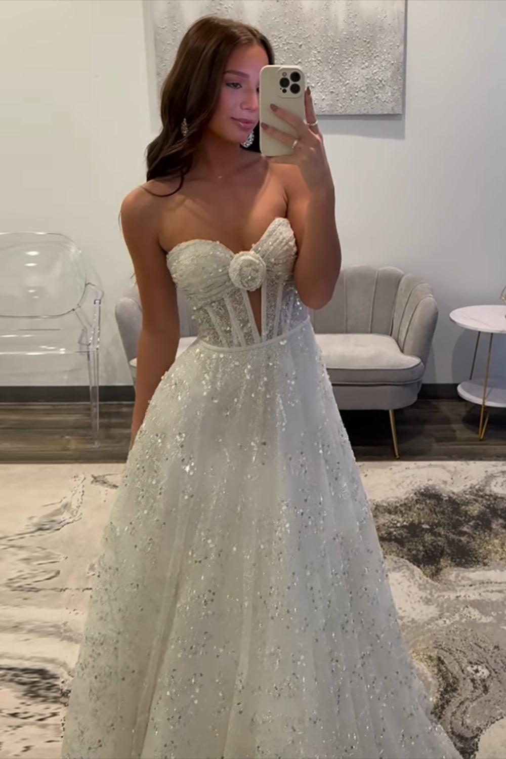 Dreamyannie Ivory Wedding Dress Long A Line Sweetheart Formal Dress