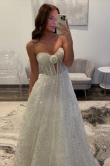 Dreamyannie Ivory Wedding Dress Long A Line Sweetheart Formal Dress