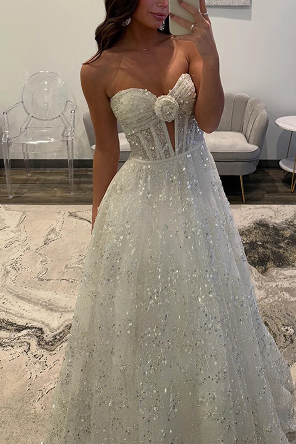 Dreamyannie Ivory Wedding Dress Long A Line Sweetheart Formal Dress