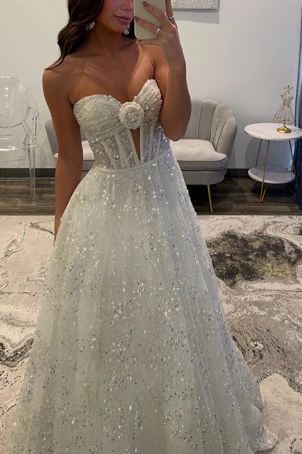 Dreamyannie Ivory Wedding Dress Long A Line Sweetheart Formal Dress