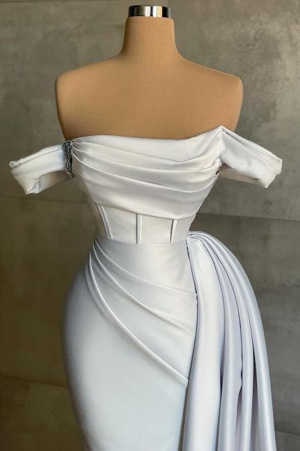Dreamyannie Ivory Wedding Dress Mermaid Strapless Off The Shoulder Satin Panel Train Formal Dress