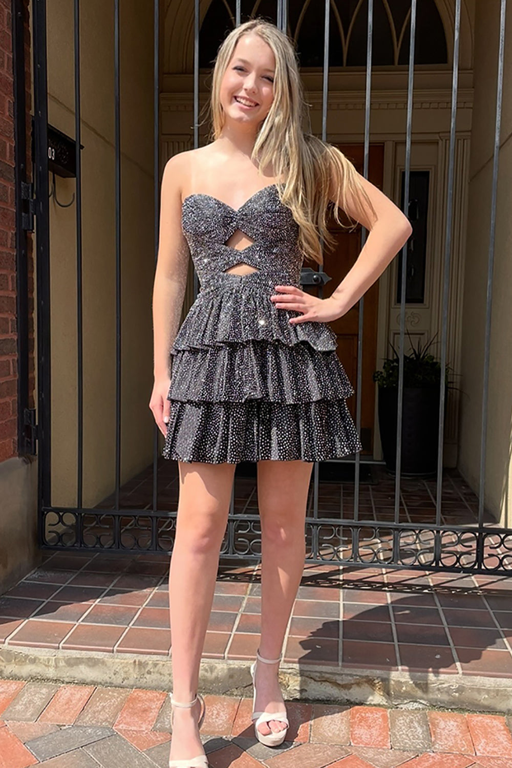 Dreamyannie Light Blue A Line Homecoming Dresses Tiered Short Cocktail Dresses With Beading