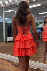 Orange A Line Strapless Sweetheart Satin Homecoming Dress with Keyhole