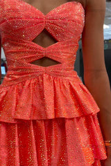 Orange A Line Strapless Sweetheart Satin Homecoming Dress with Keyhole