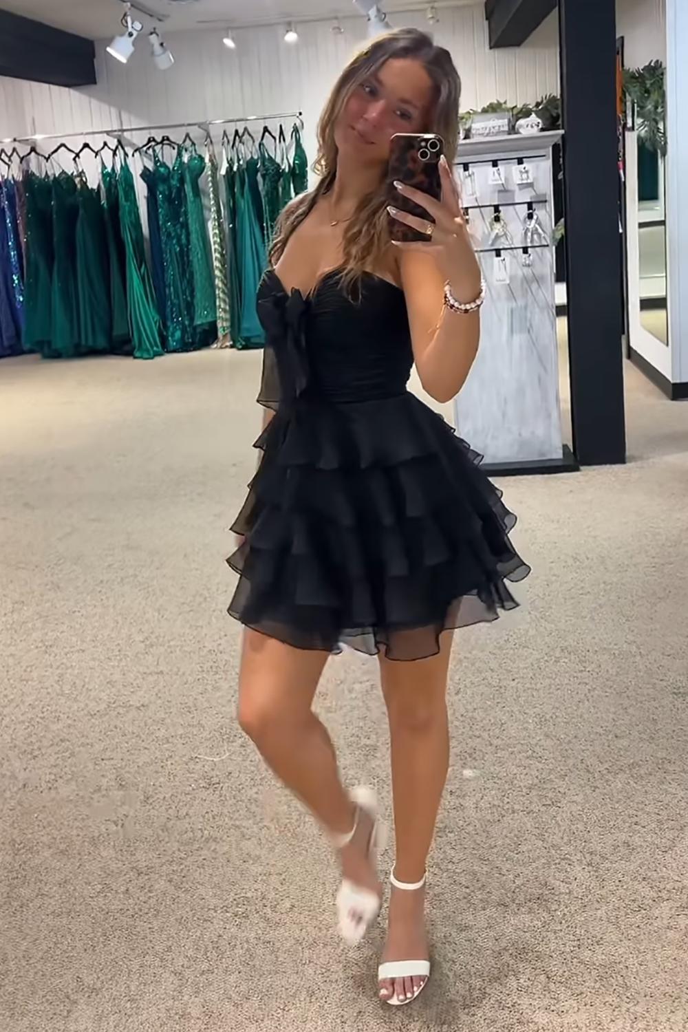 Dreamyannie Light Blue A Line Homecoming Dresses Tulle Sweetheart Tiered Cocktail Dresses