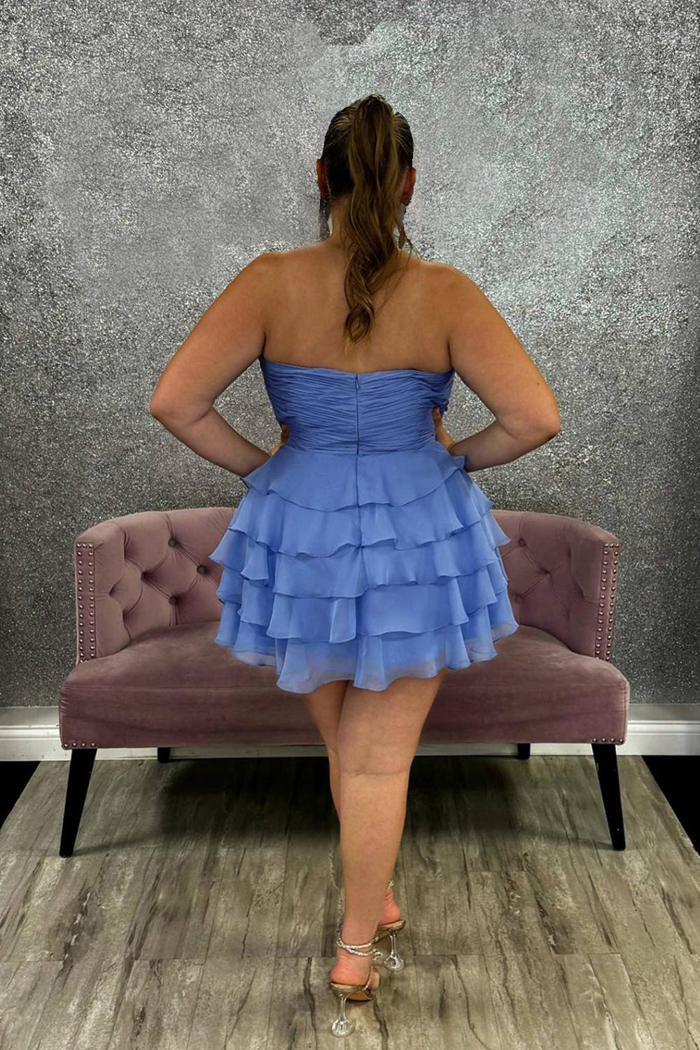 Dreamyannie Light Blue A Line Homecoming Dresses Tulle Sweetheart Tiered Cocktail Dresses