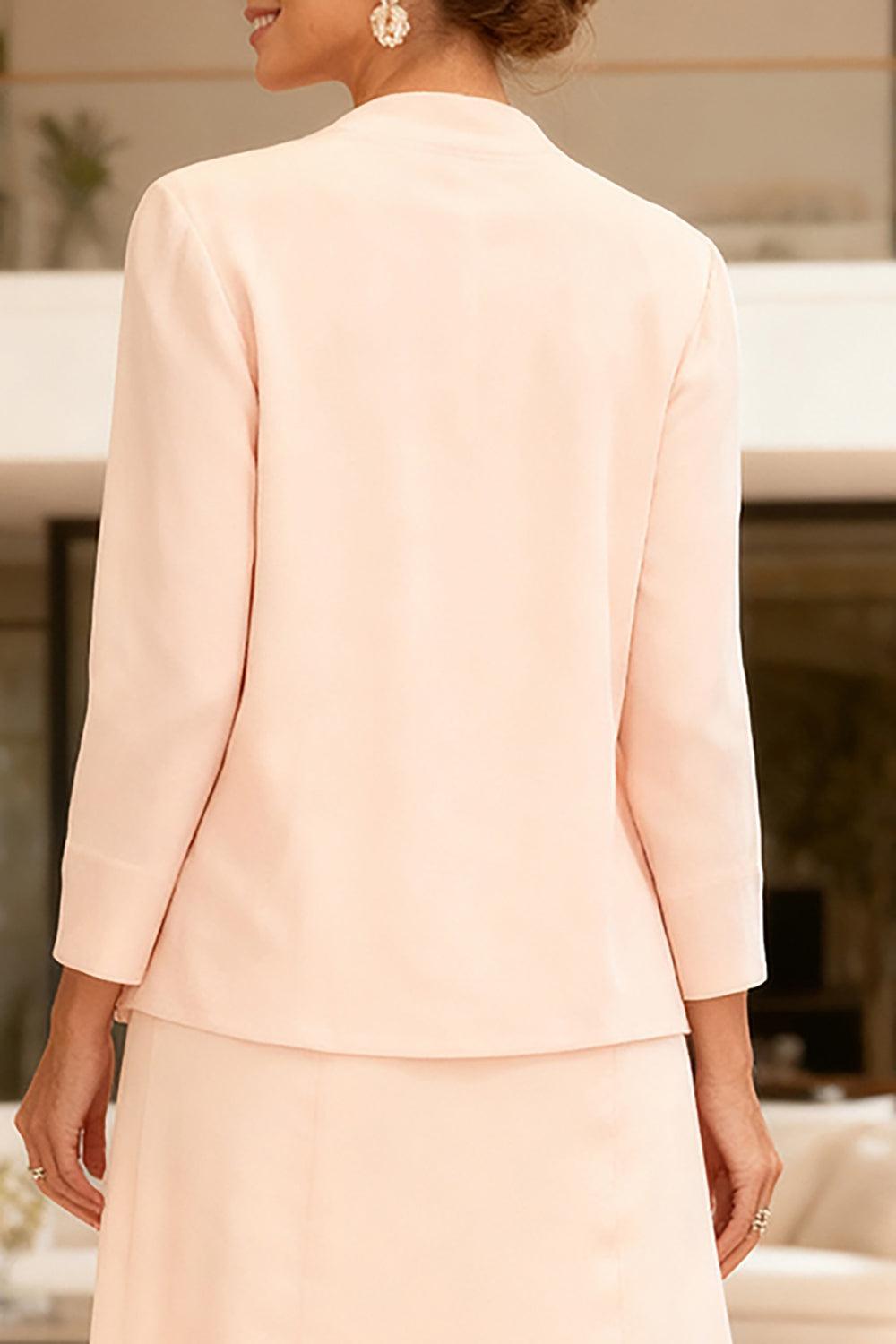Dreamyannie Light Pink Chiffon 2 Piece Long Mother Of The Bride Dress With Jacket