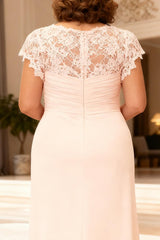 Dreamyannie Light Pink Chiffon Floor Length Plus Size Mother Of The Bride Dress With Lace