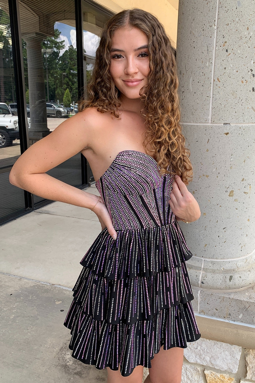 Dreamyannie Lilac A Line Homecoming Dresses Corset Strapless Tiered Short Cocktail Dresses