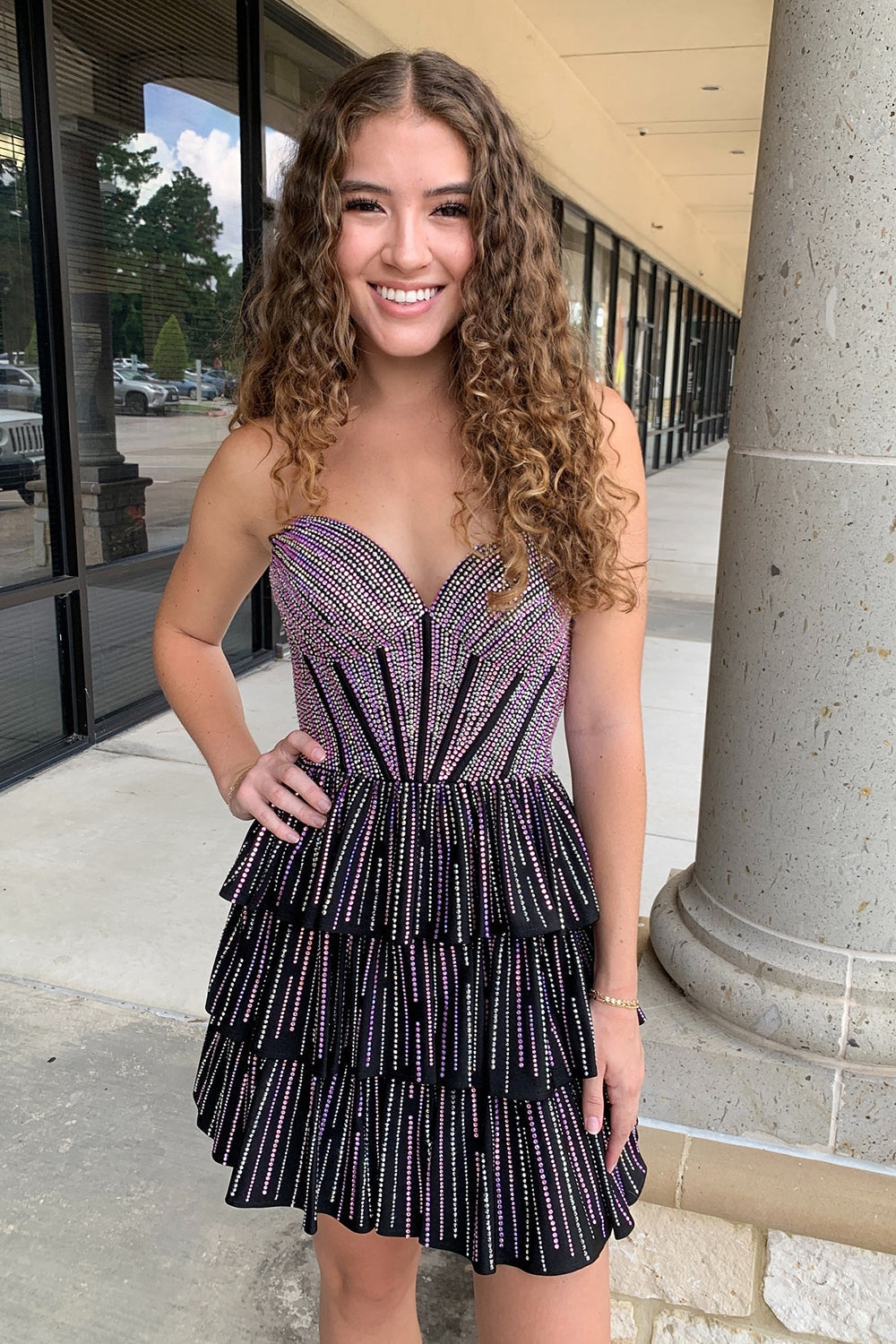 Dreamyannie Lilac A Line Homecoming Dresses Corset Strapless Tiered Short Cocktail Dresses