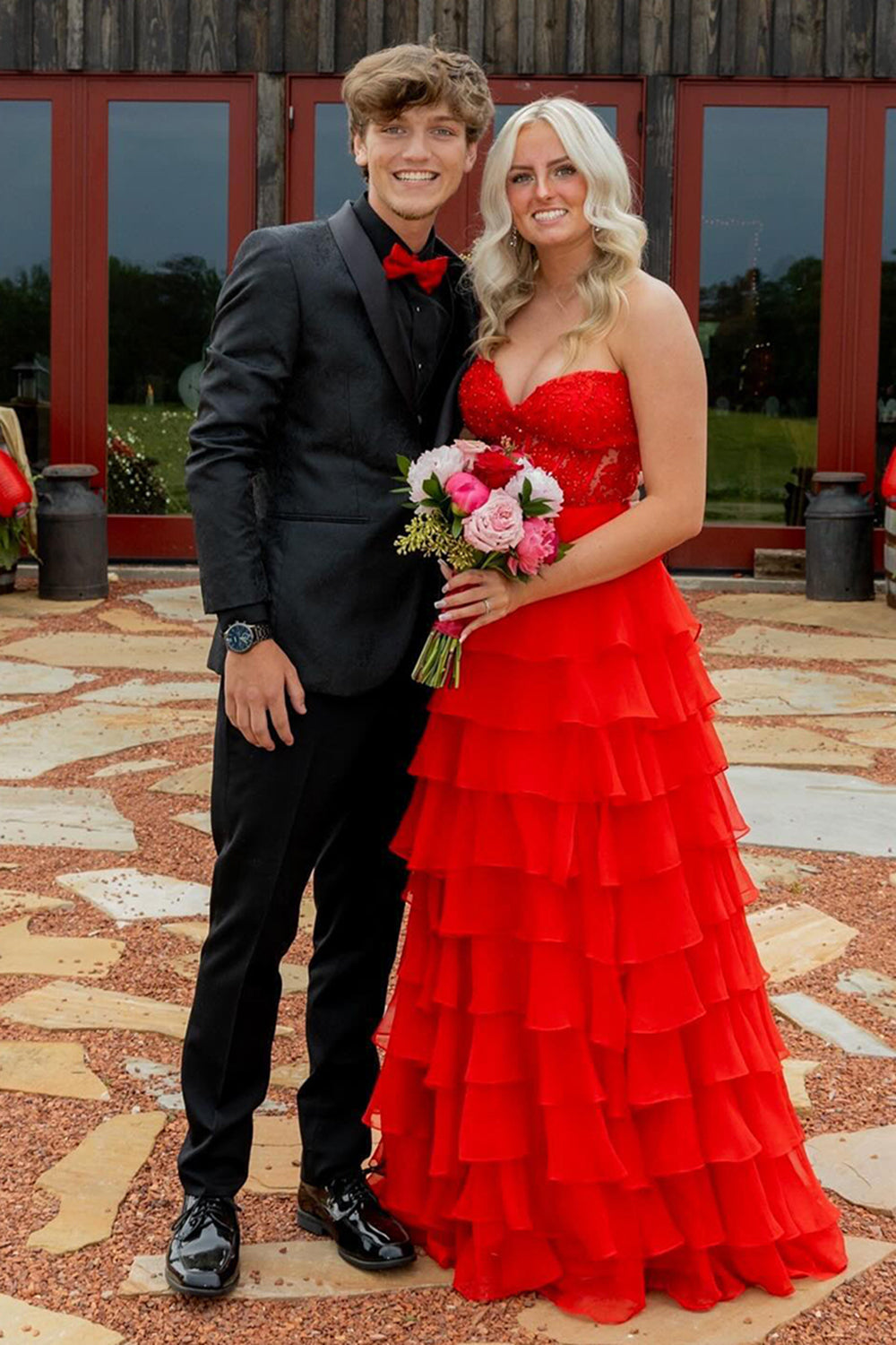 Dreamyannie Lilac Prom Dress A-Line Tiered Chiffon Long Formal Dress With Lace