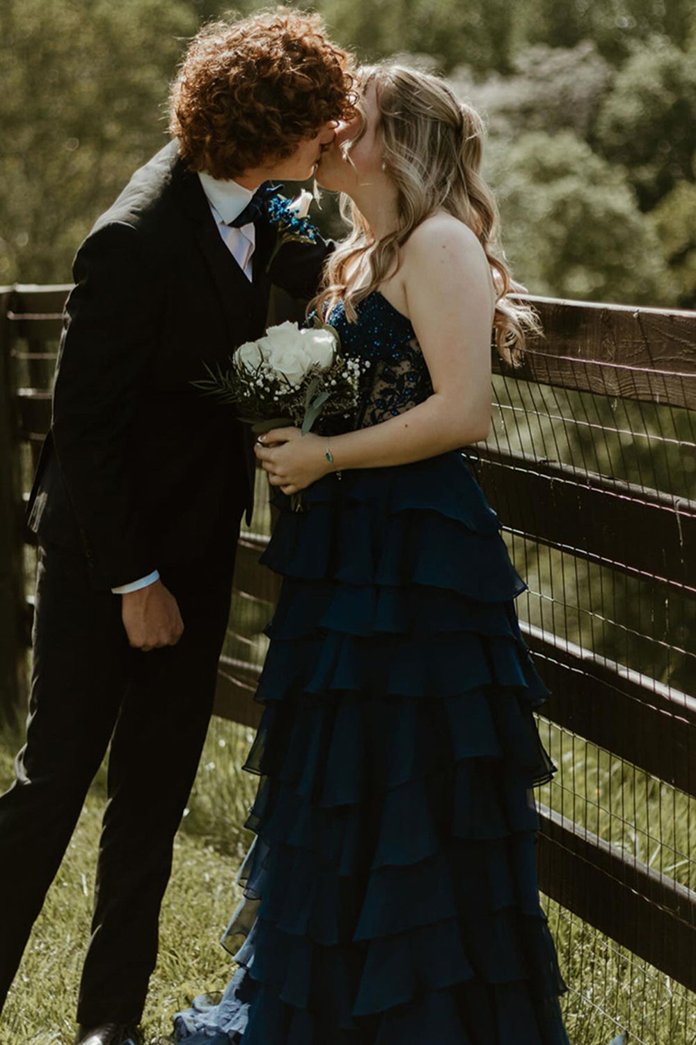 Dreamyannie Lilac Prom Dress A-Line Tiered Chiffon Long Formal Dress With Lace