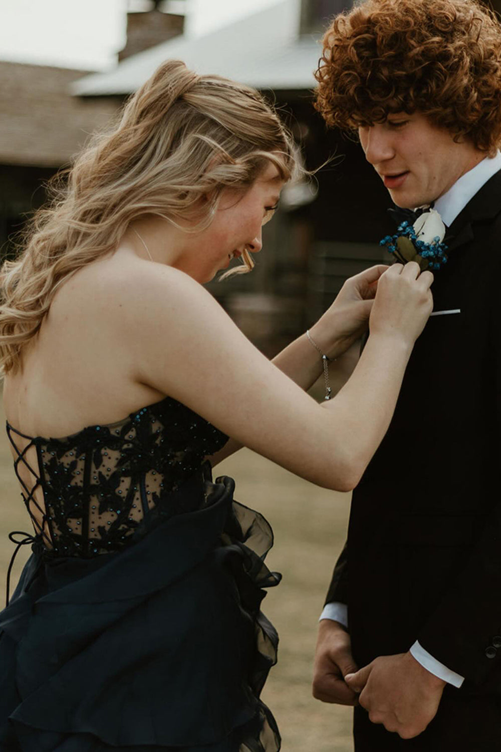 Dreamyannie Lilac Prom Dress A-Line Tiered Chiffon Long Formal Dress With Lace