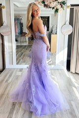 Dreamyannie Lilac Prom Dress Appliqued Off The Shoulder Tulle Formal Dress