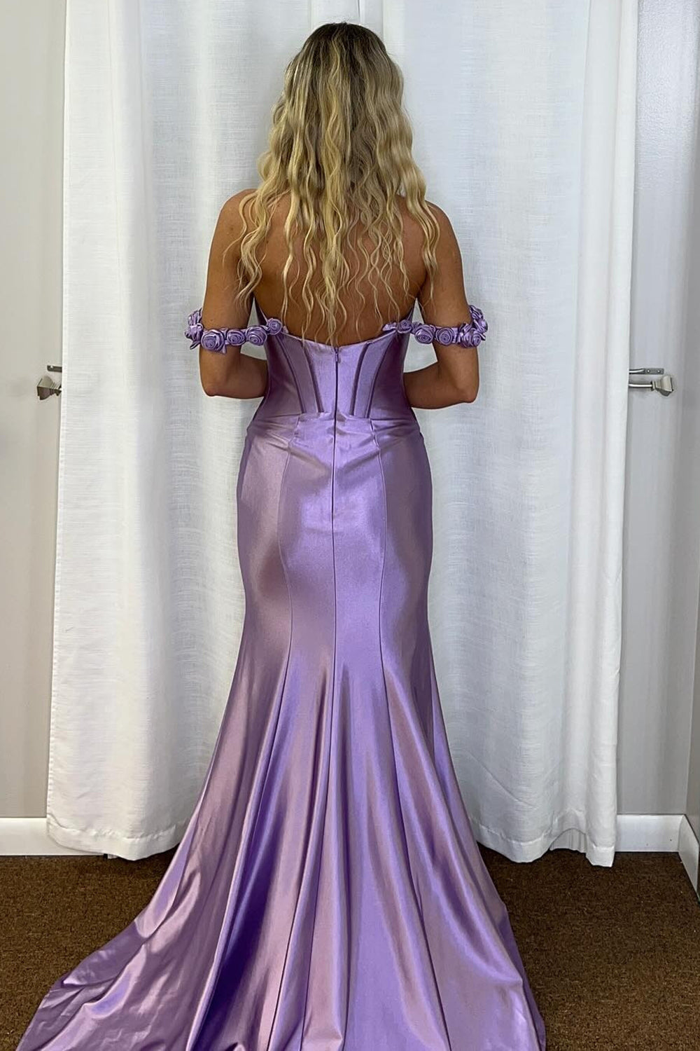Dreamyannie Lilac Prom Dress Off The Shoulder Corset Long Formal Dress