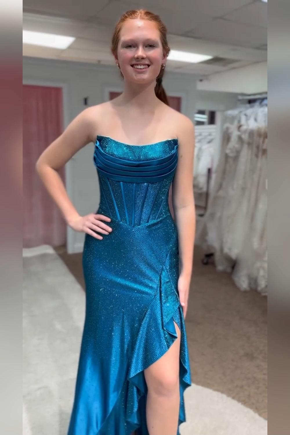 Dreamyannie Lilac Prom Dress Strapless Corset Long Formal Dress With Slit