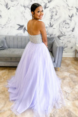 Dreamyannie Lilac Prom Dress Tulle Strapless Long Formal Dress