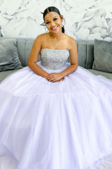 Dreamyannie Lilac Prom Dress Tulle Strapless Long Formal Dress