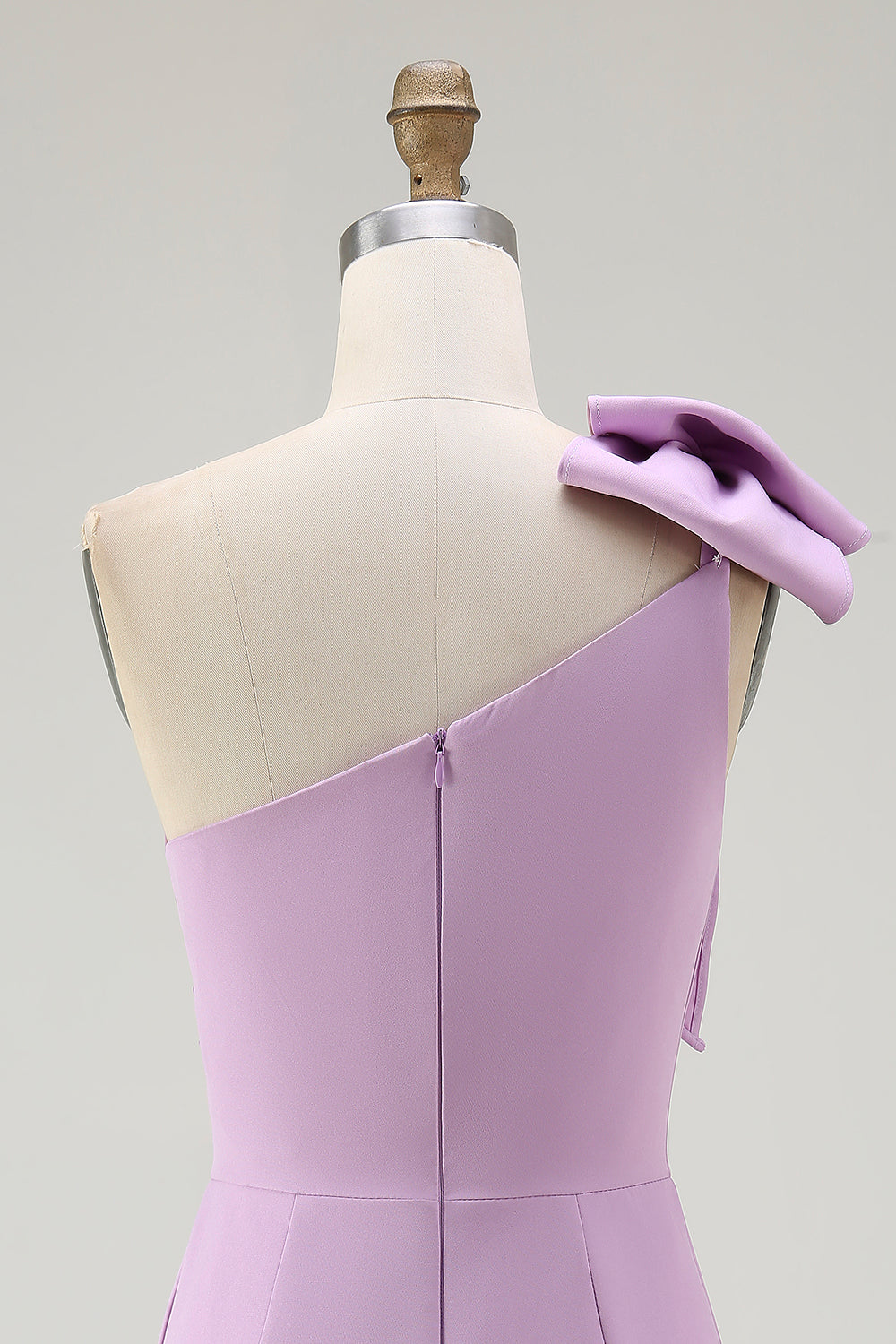 Lilac One Shoulder Ruched Satin Bodycon Short Homecoming Dress with Bow