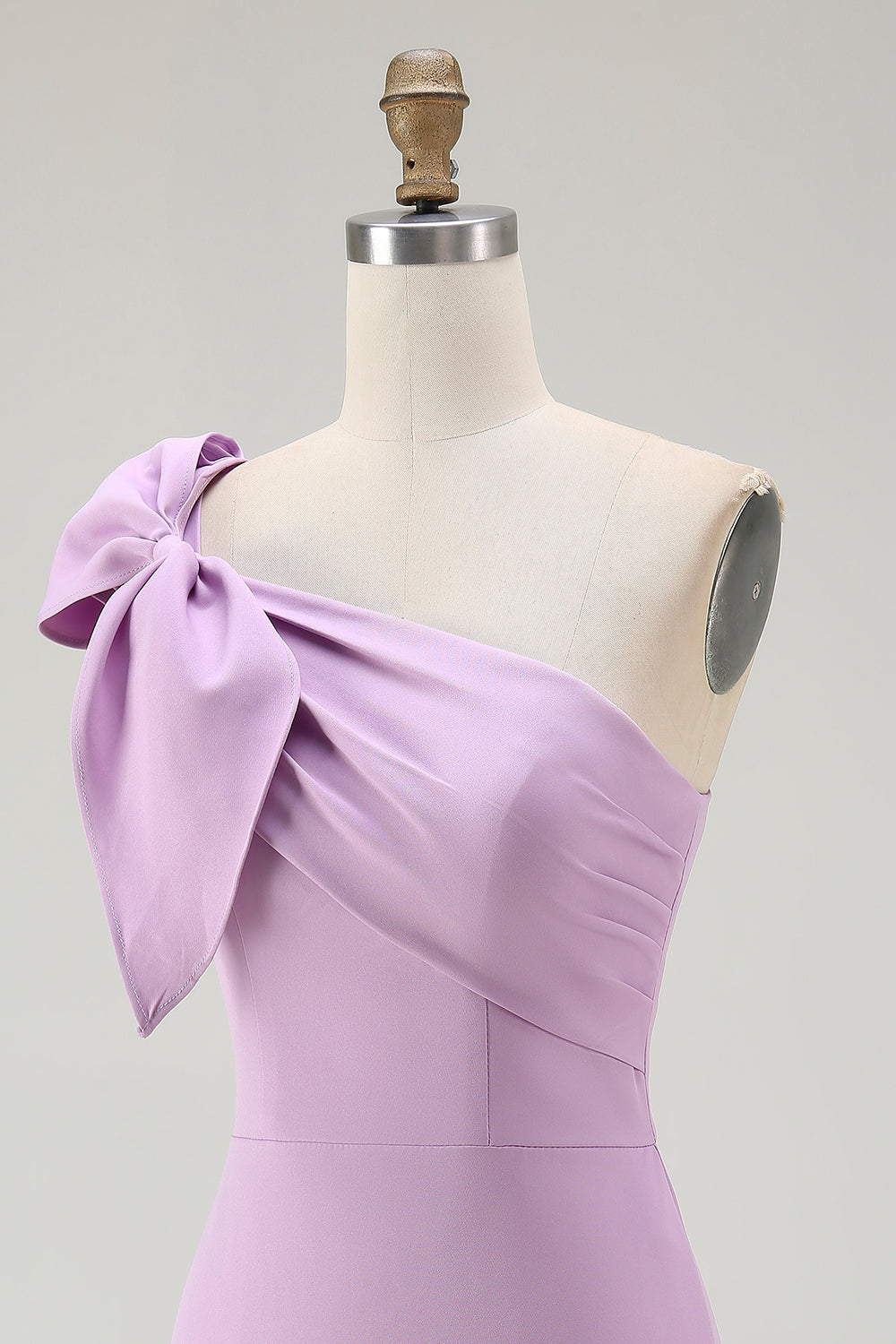 Lilac One Shoulder Ruched Satin Bodycon Short Homecoming Dress with Bow