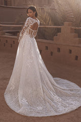 Dreamyannie Long Sleeve Wedding Dress Tulle A Line Bridal Gown