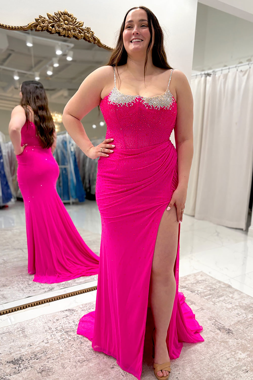 Dreamyannie Mermaid Black Prom Dress Spaghetti Straps Corset Long Formal Dress With Slit