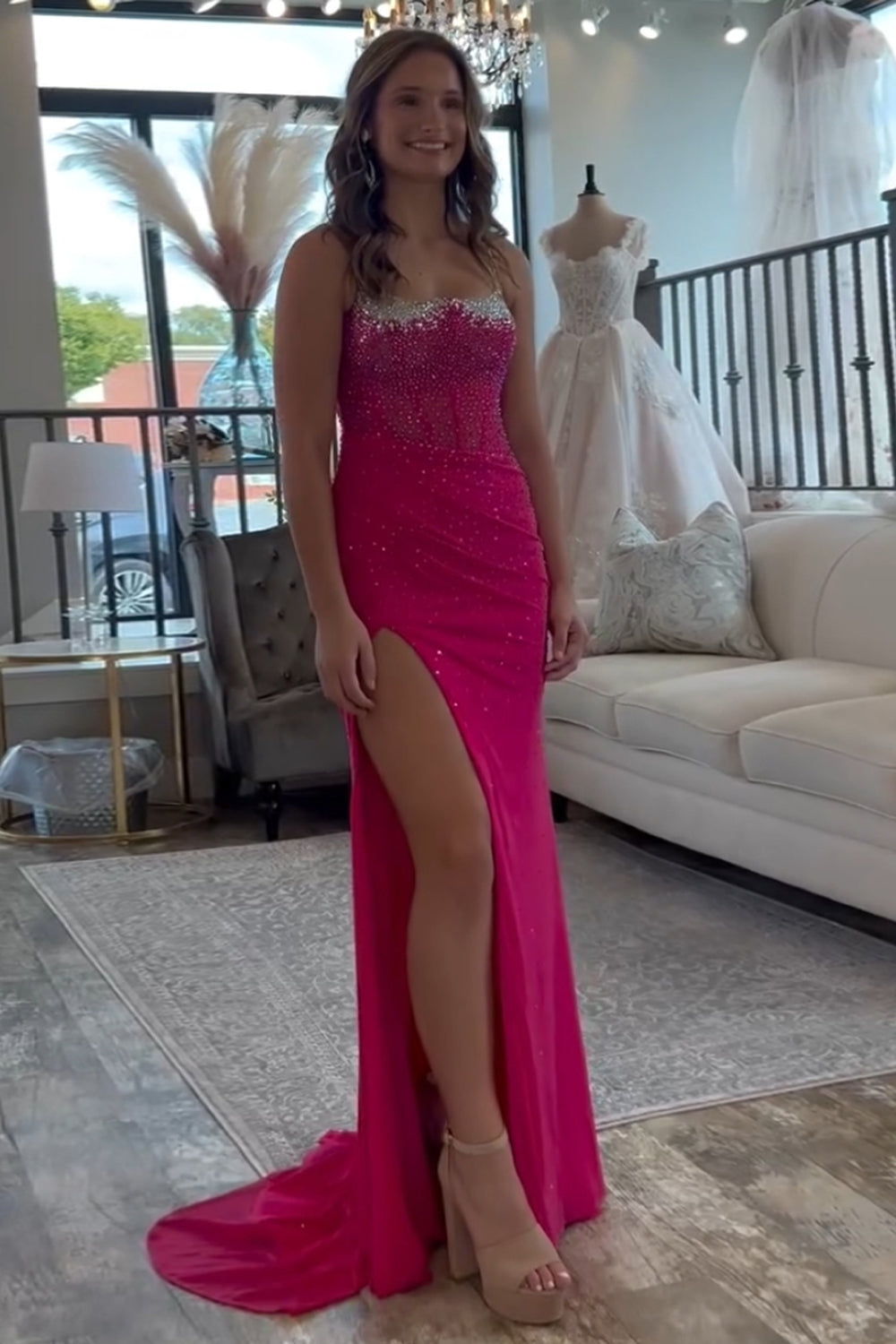 Dreamyannie Mermaid Black Prom Dress Spaghetti Straps Corset Long Formal Dress With Slit