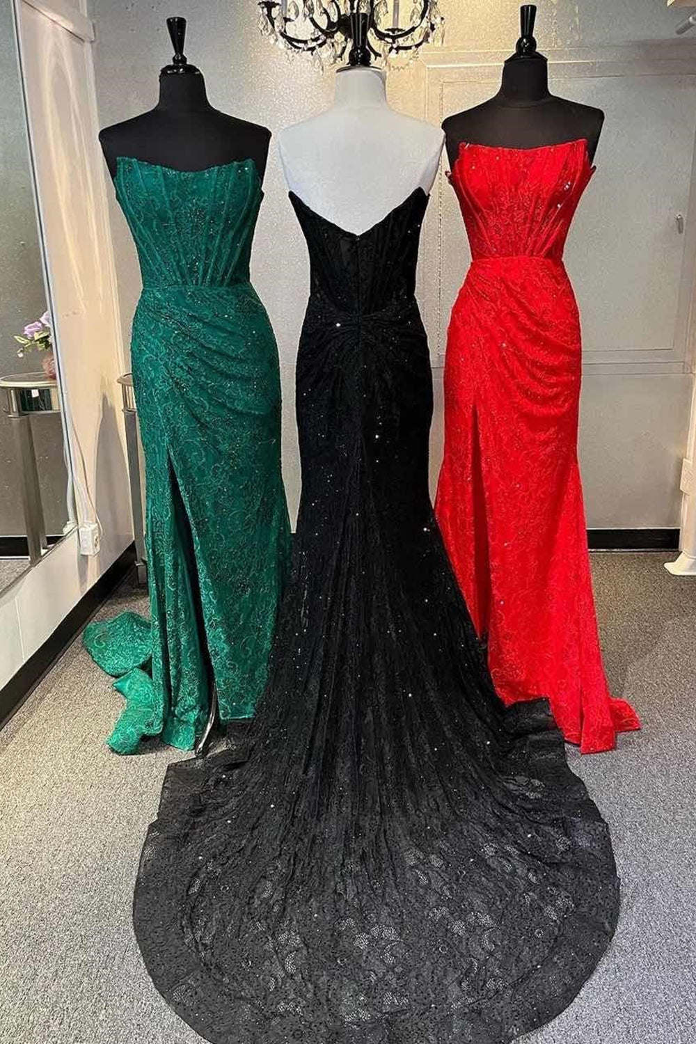 Dreamyannie Mermaid Black Prom Dress Strapless Corset Formal Dress With Appliques