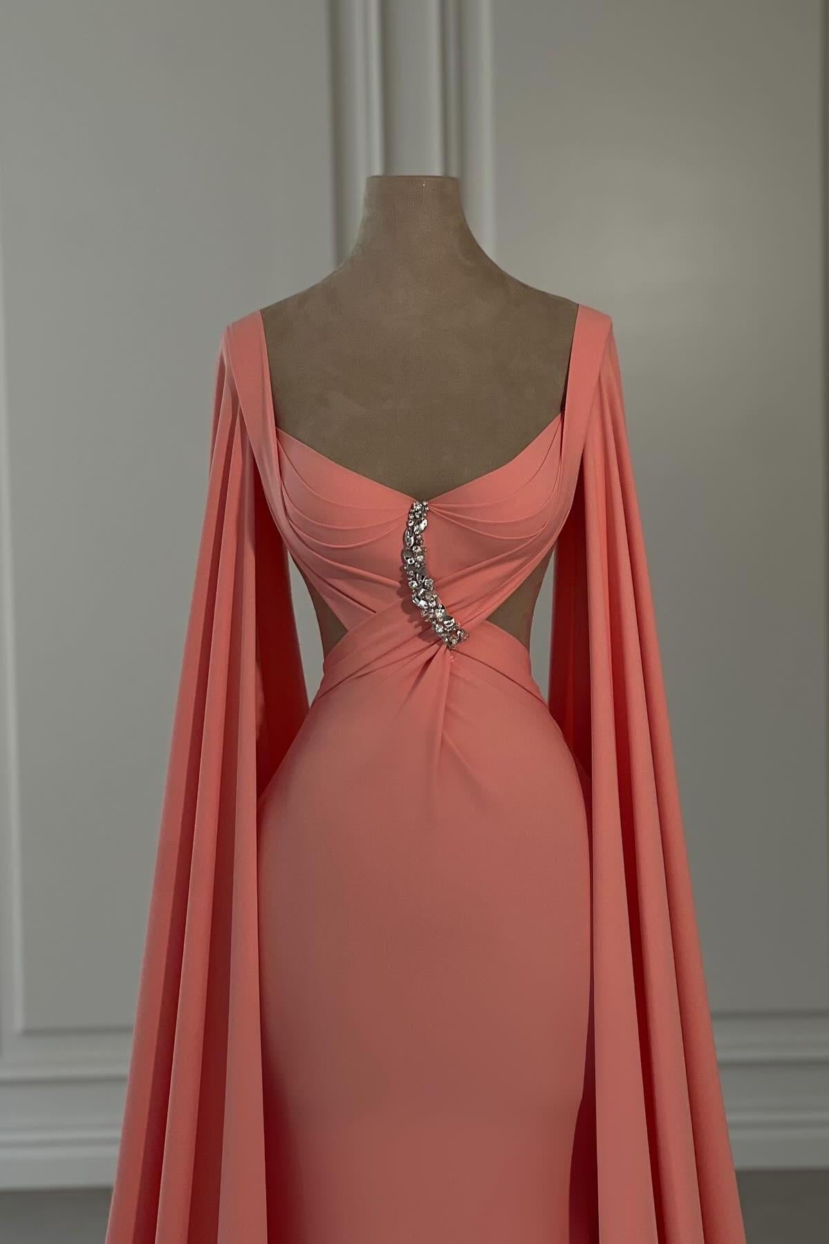 Dreamyannie Mermaid Chiffon Off The Shoulder Cap Sleeve Formal Dress With Rhinestone