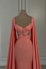 Dreamyannie Mermaid Chiffon Off The Shoulder Cap Sleeve Formal Dress With Rhinestone