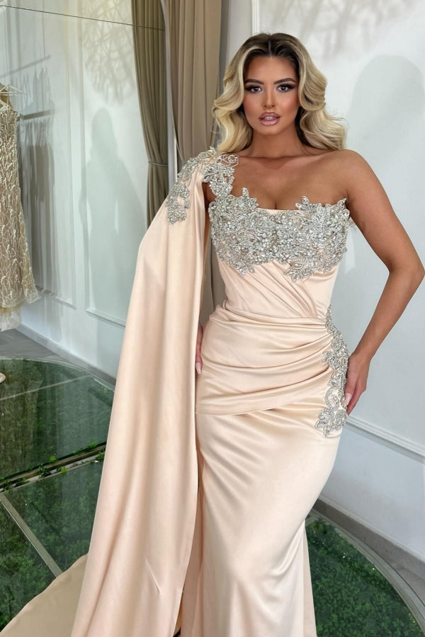 Dreamyannie Mermaid One Shoulder Beading Sleeveless Formal Dress